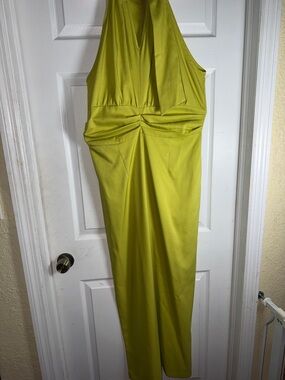 Yellow-Green Halter Evening Dress
